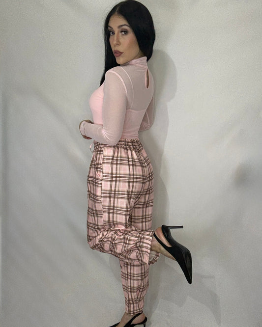 Pantalón cuadros Balloon rosa