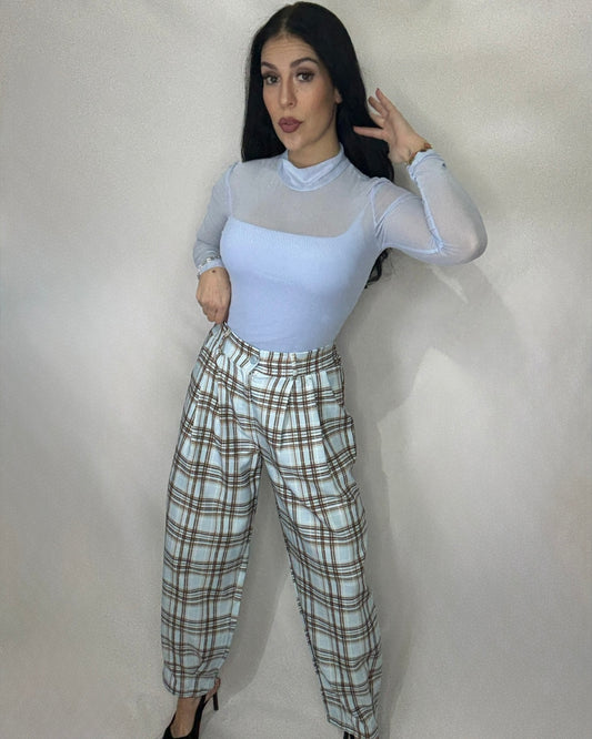 Pantalón cuadros Balloon celeste