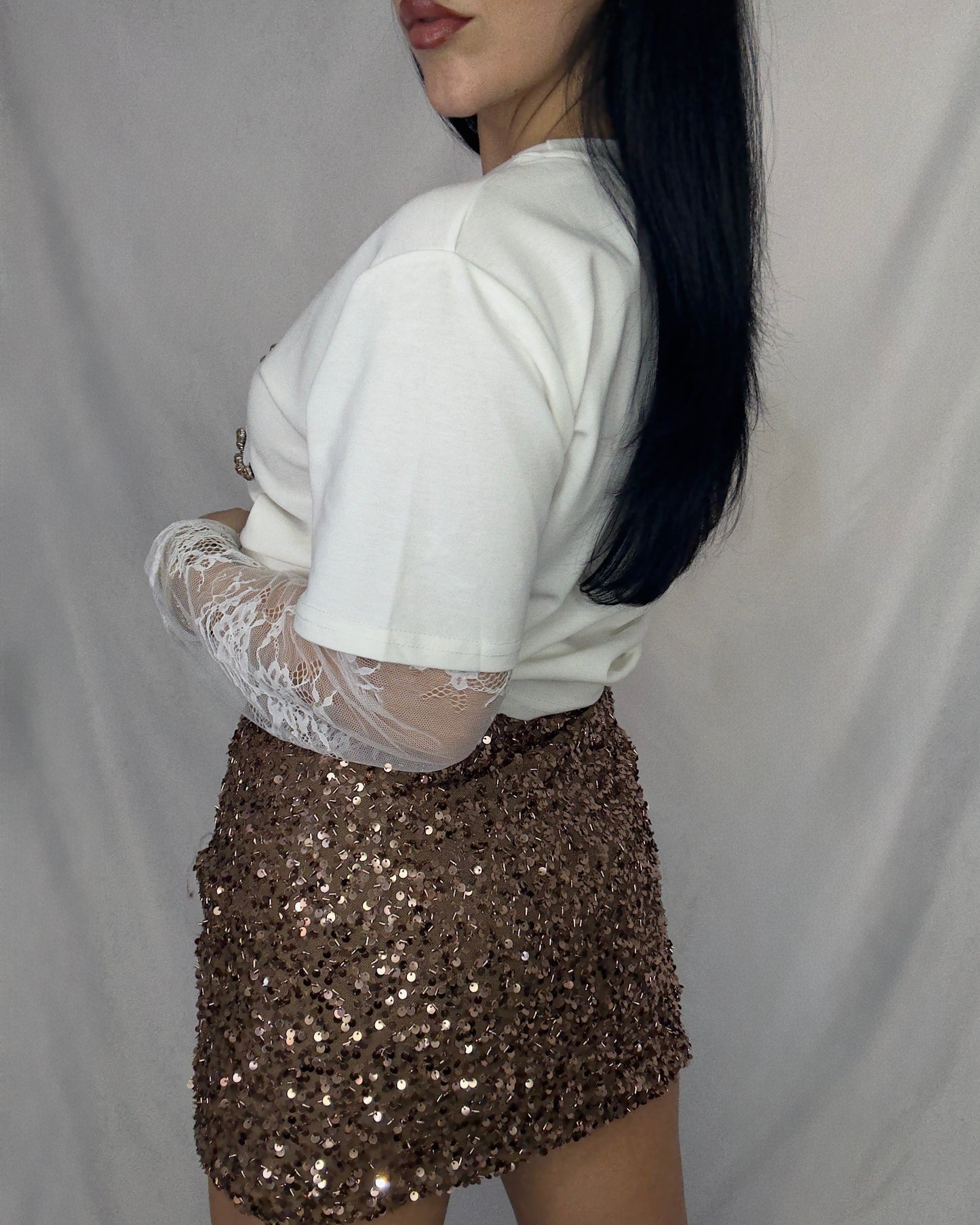 Falda brillos marrón