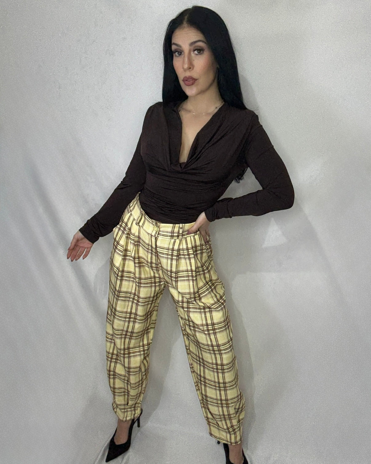 Pantalón balloon cuadros amarillo