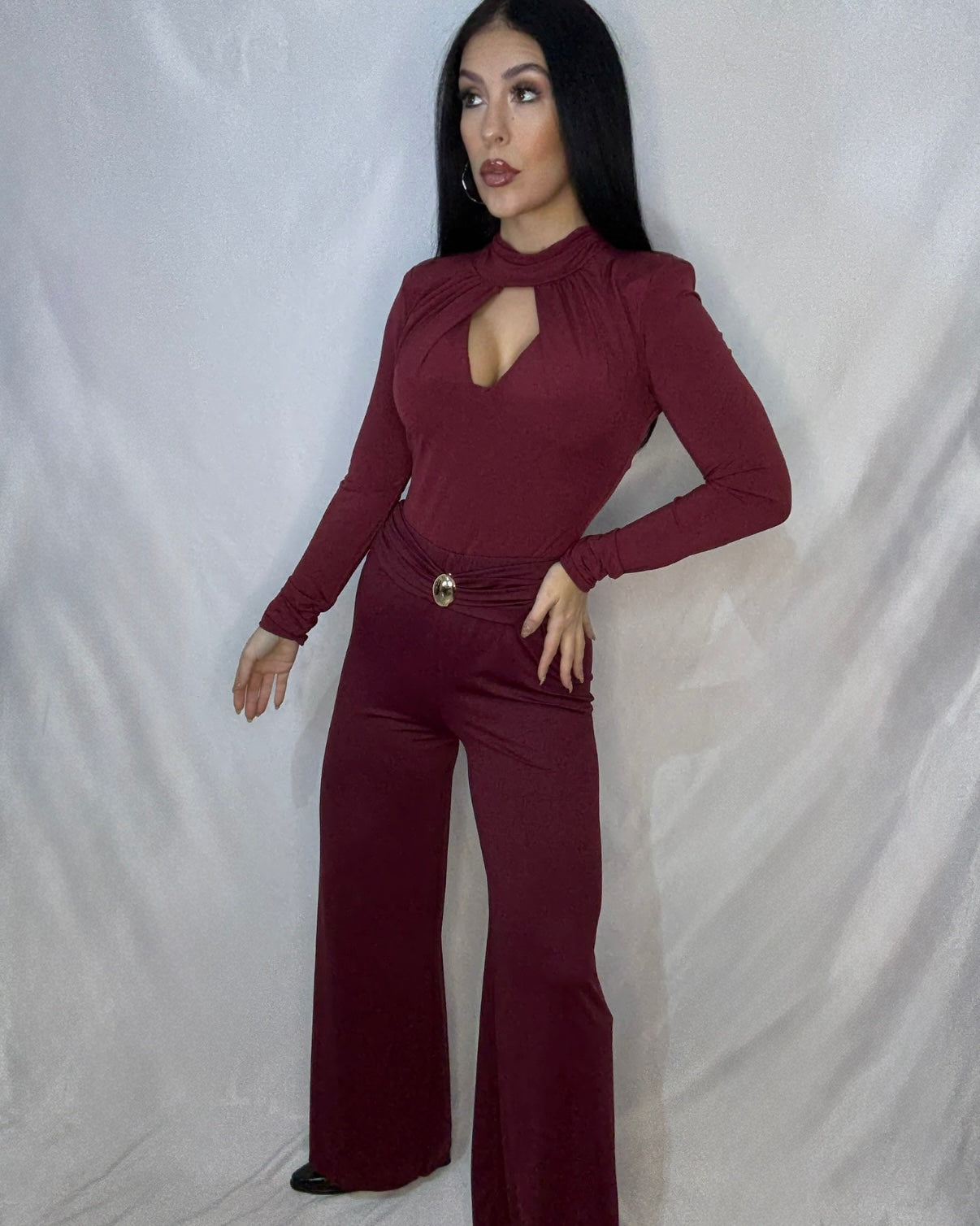 Pantalón licra campana Burdeos