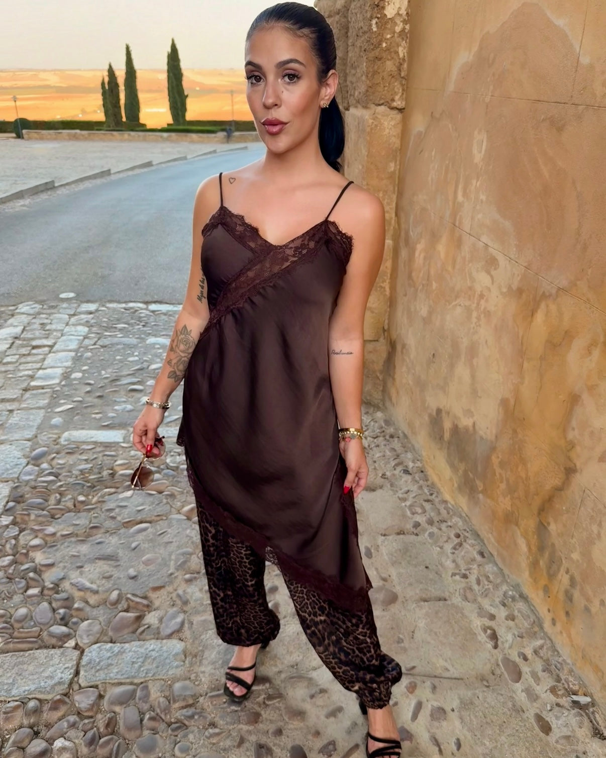 Vestido lencero marrón chocolate