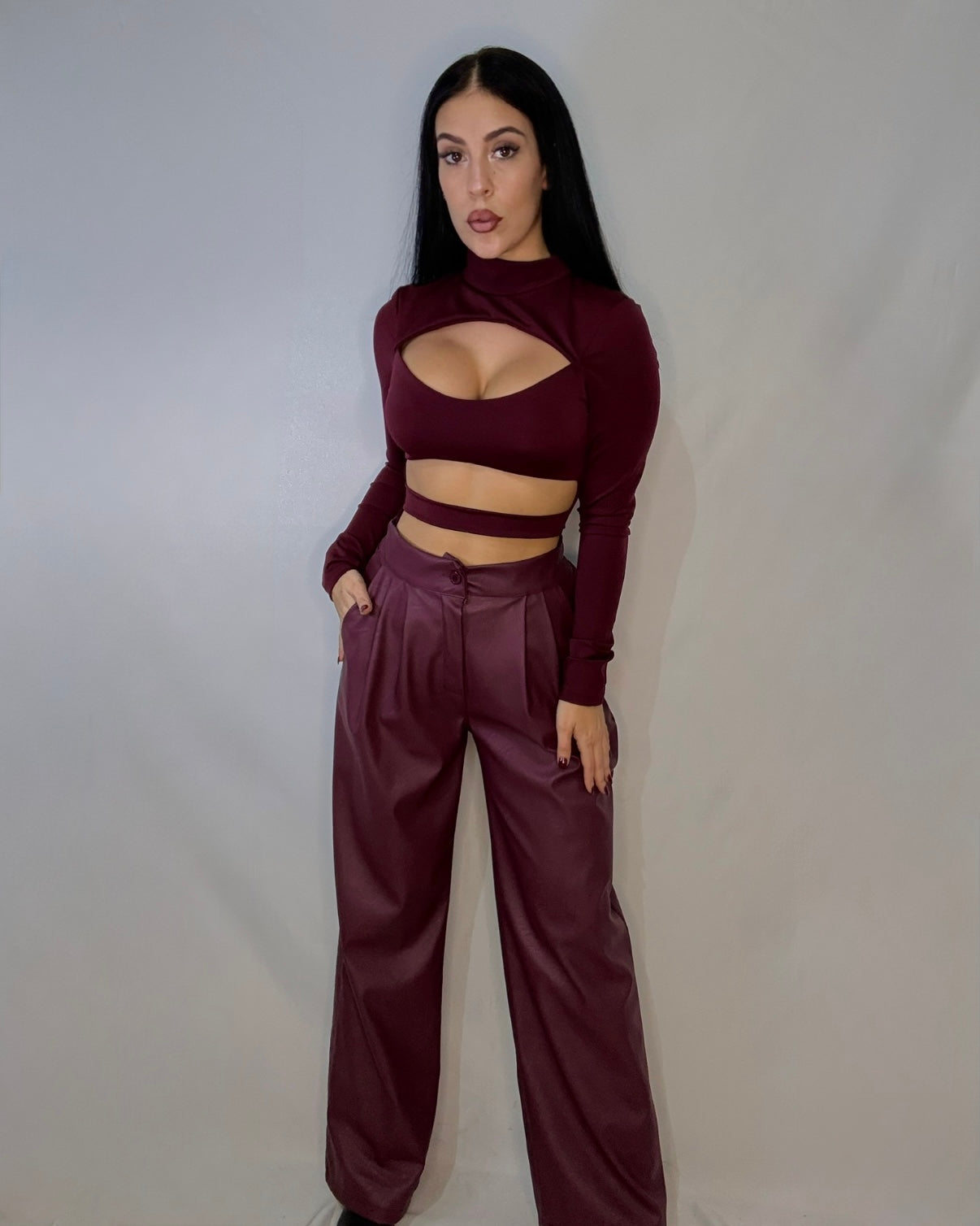 Pantalón polipiel Burdeos