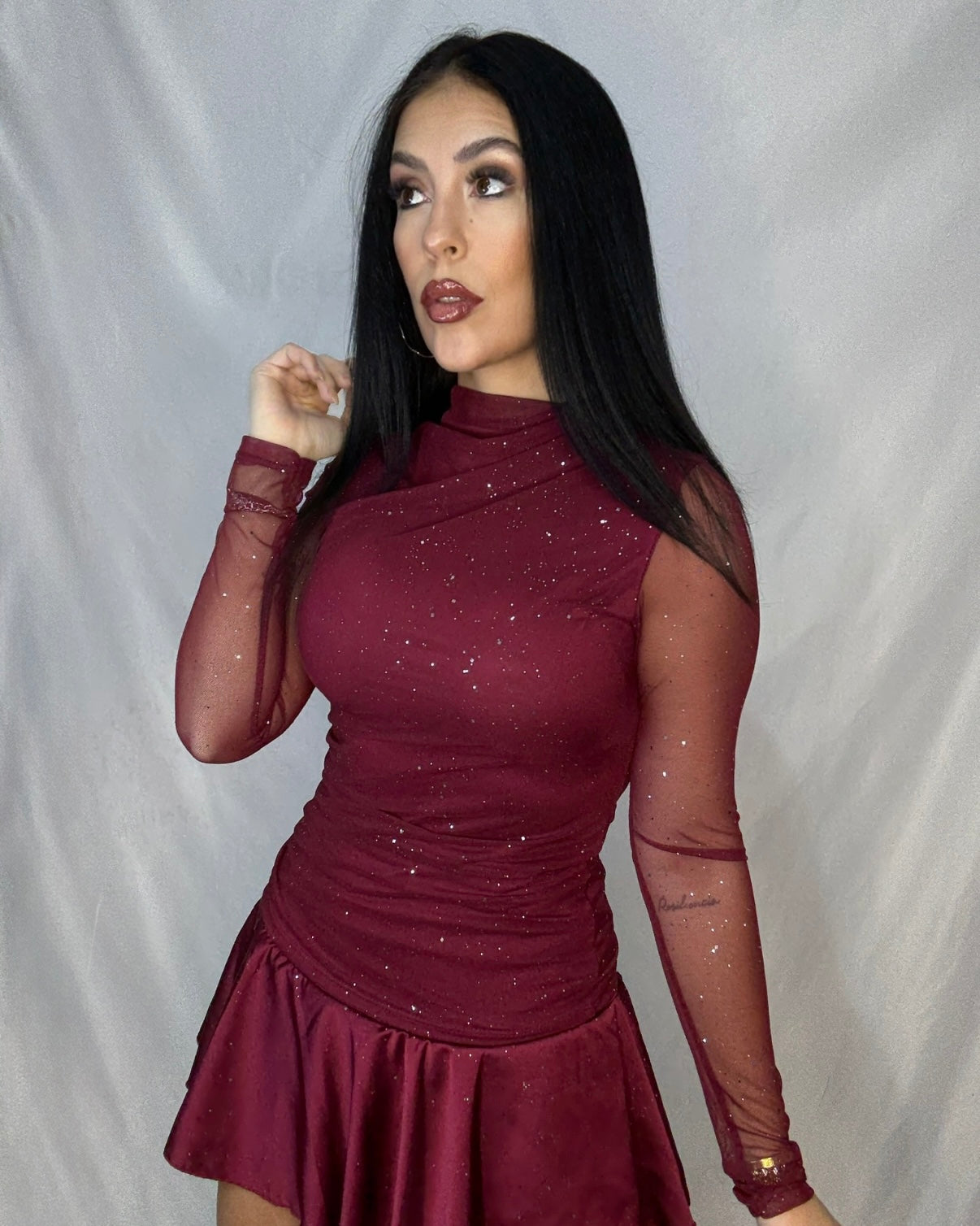 Top tul brillo Burdeos