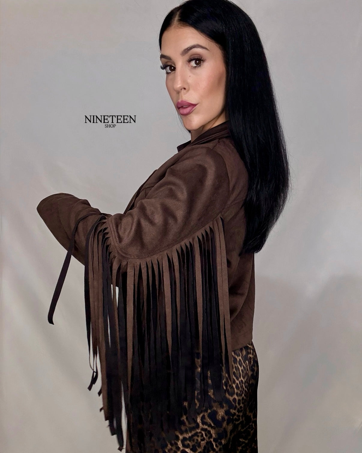Chaqueta flecos chocolate