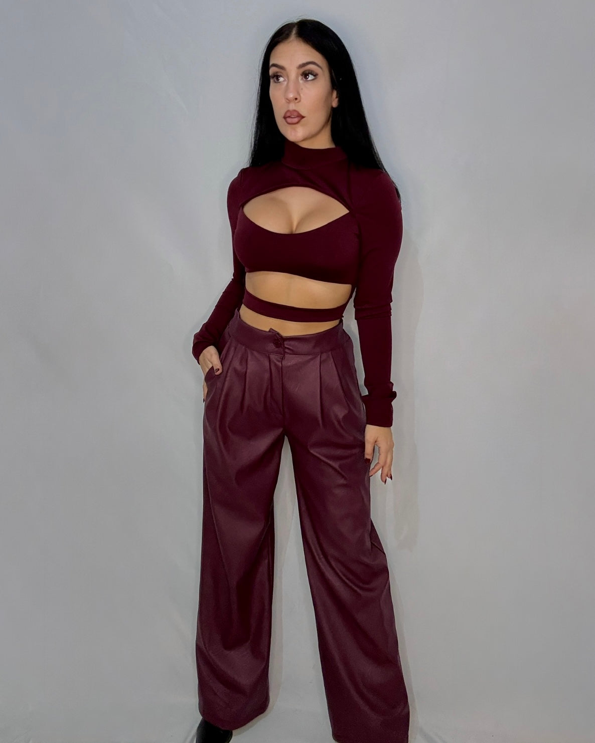 Pantalón polipiel Burdeos