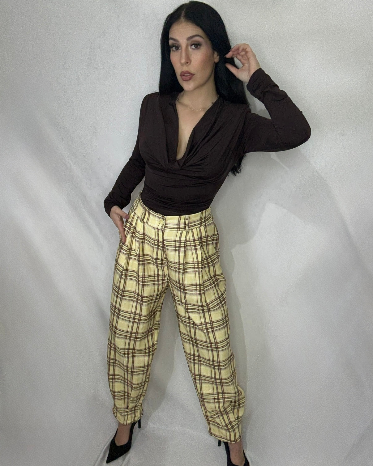 Pantalón balloon cuadros amarillo