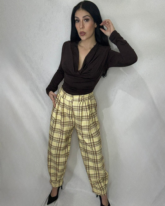 Pantalón balloon cuadros amarillo