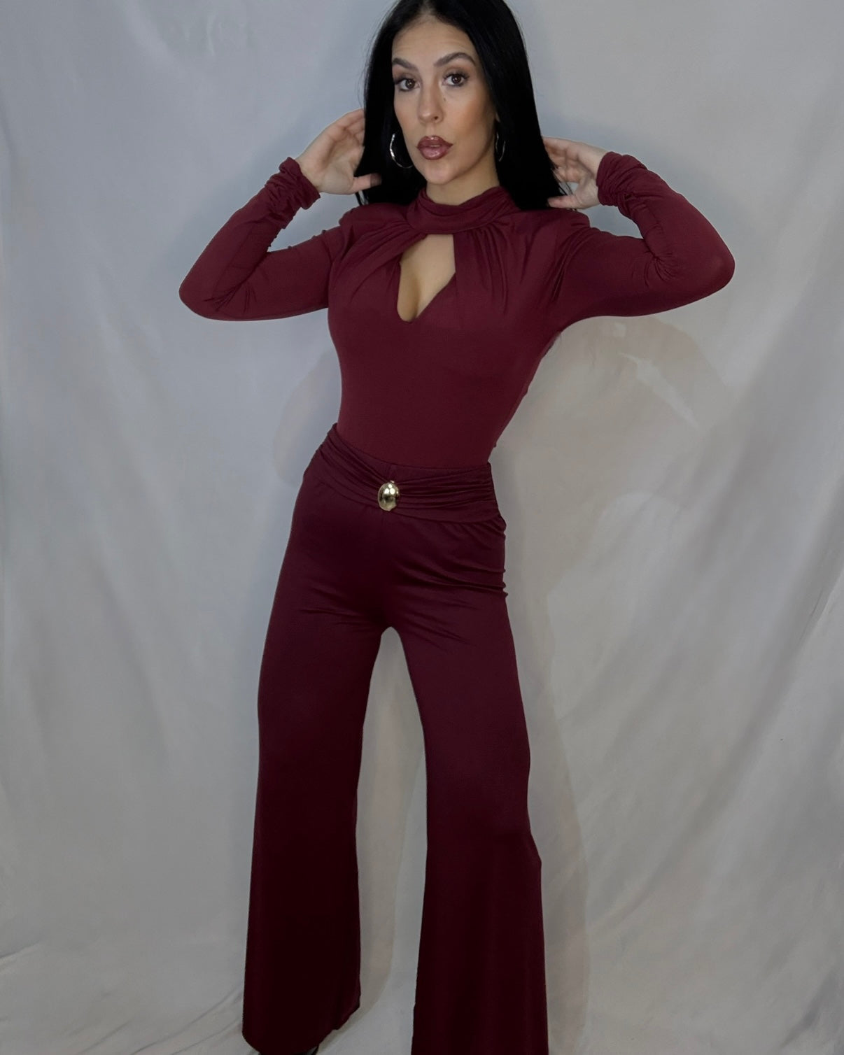 Pantalón licra campana Burdeos