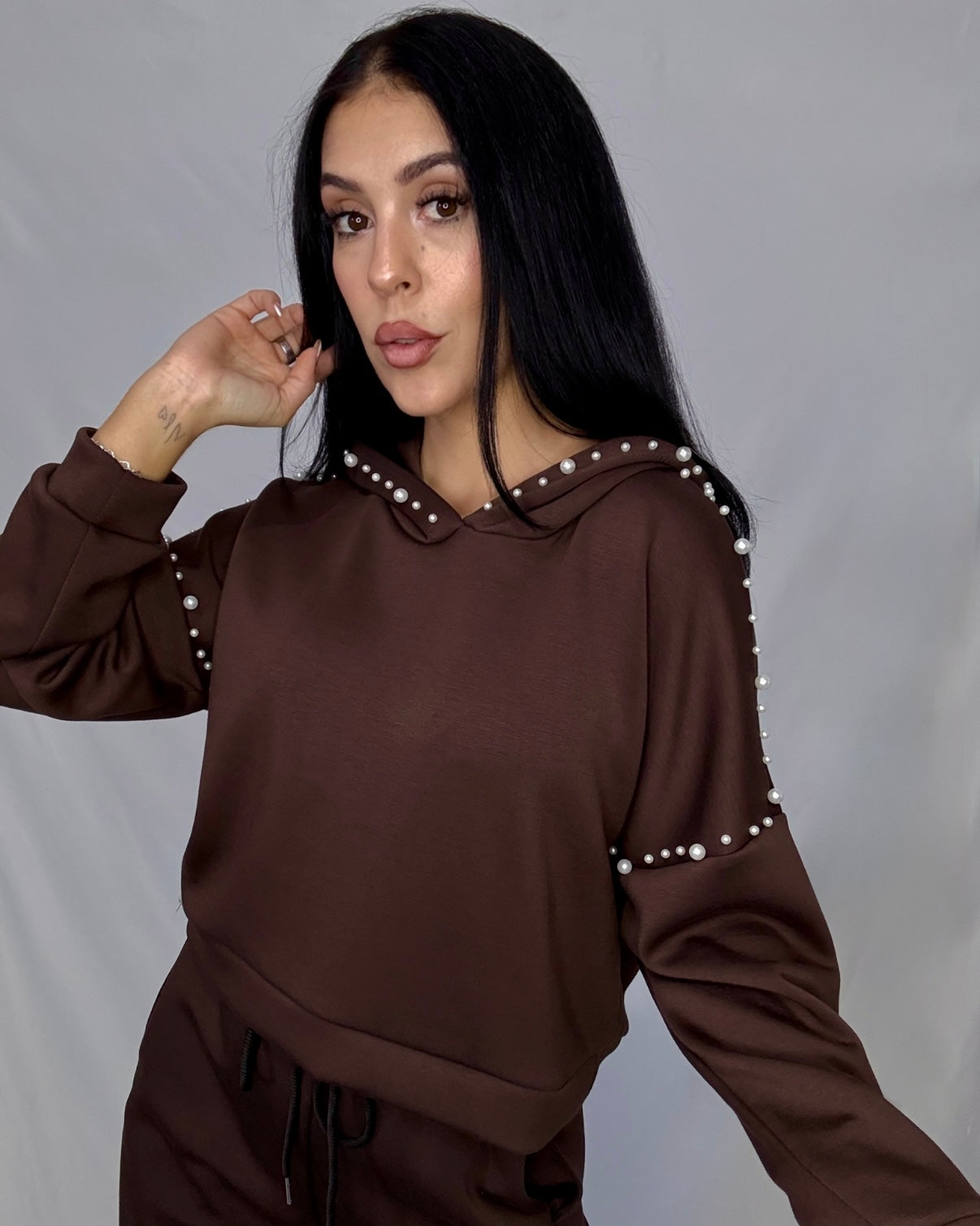 Sudadera perlas marrón chocolate
