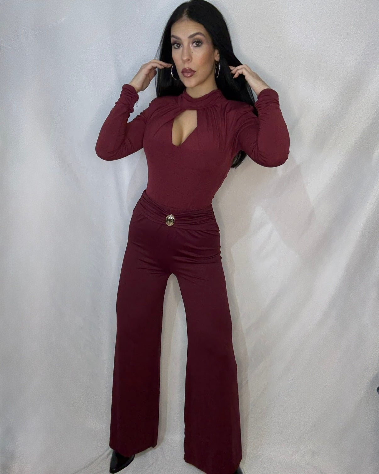 Pantalón licra campana Burdeos