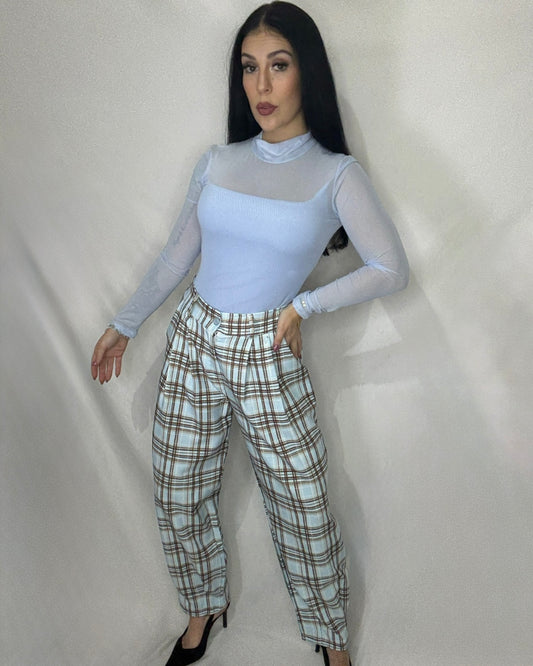 Pantalón cuadros Balloon celeste