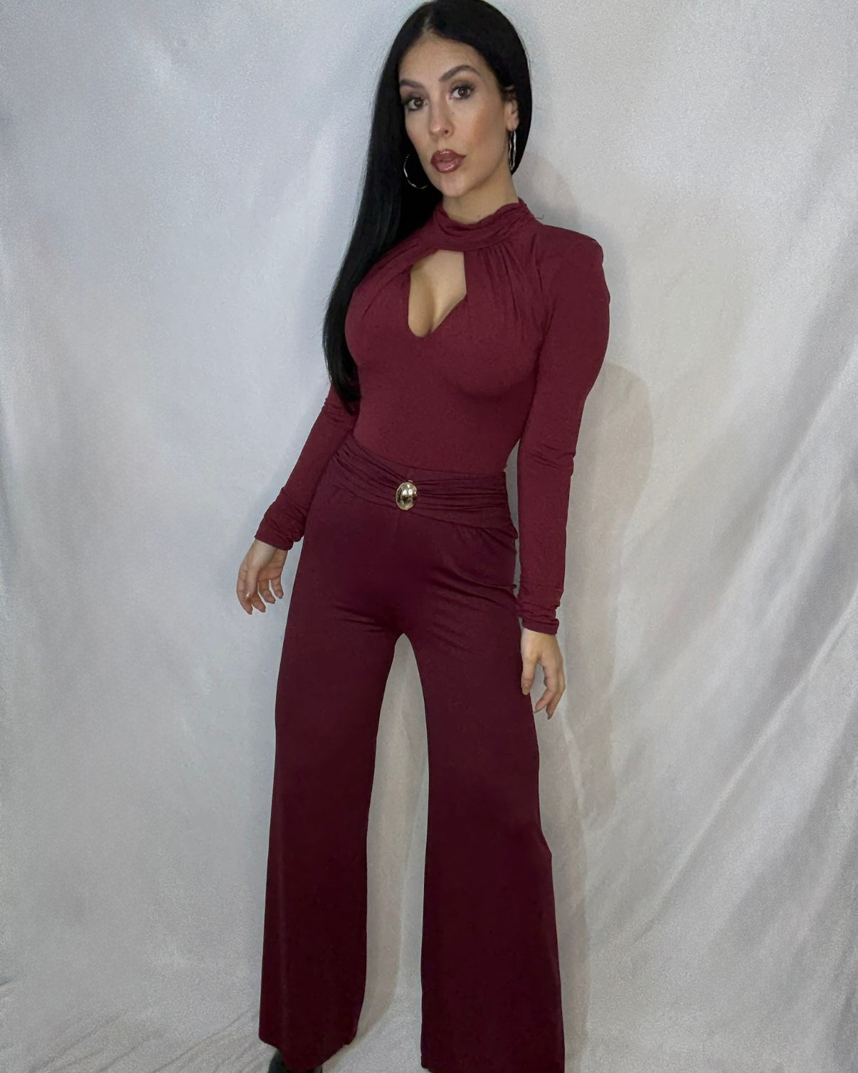 Pantalón licra campana Burdeos