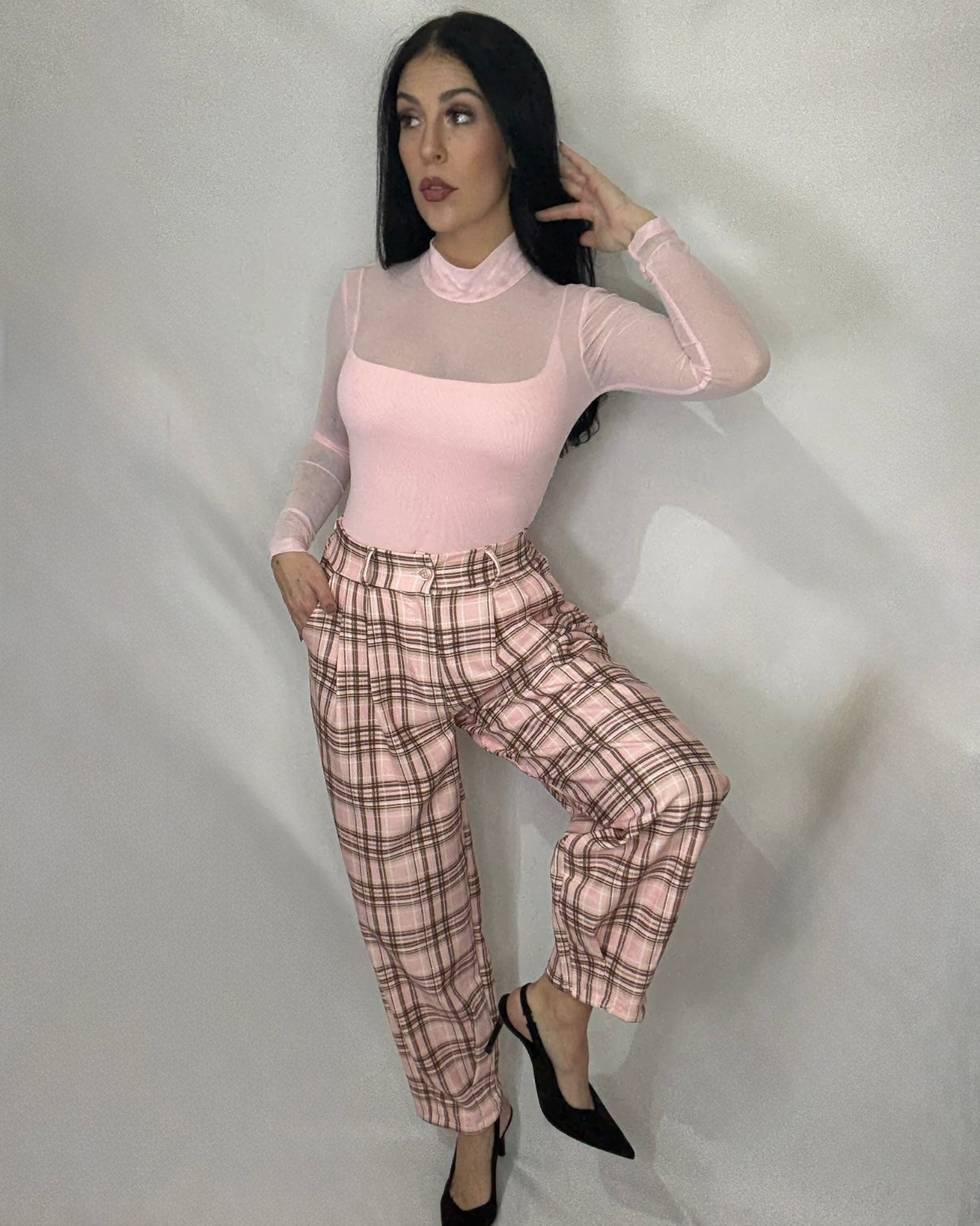 Pantalón cuadros Balloon rosa