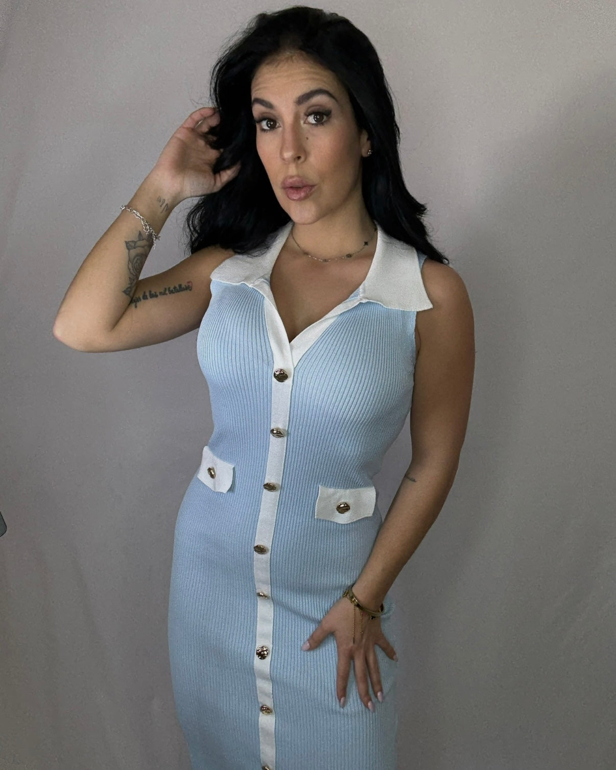 Vestido midi Nicol celeste