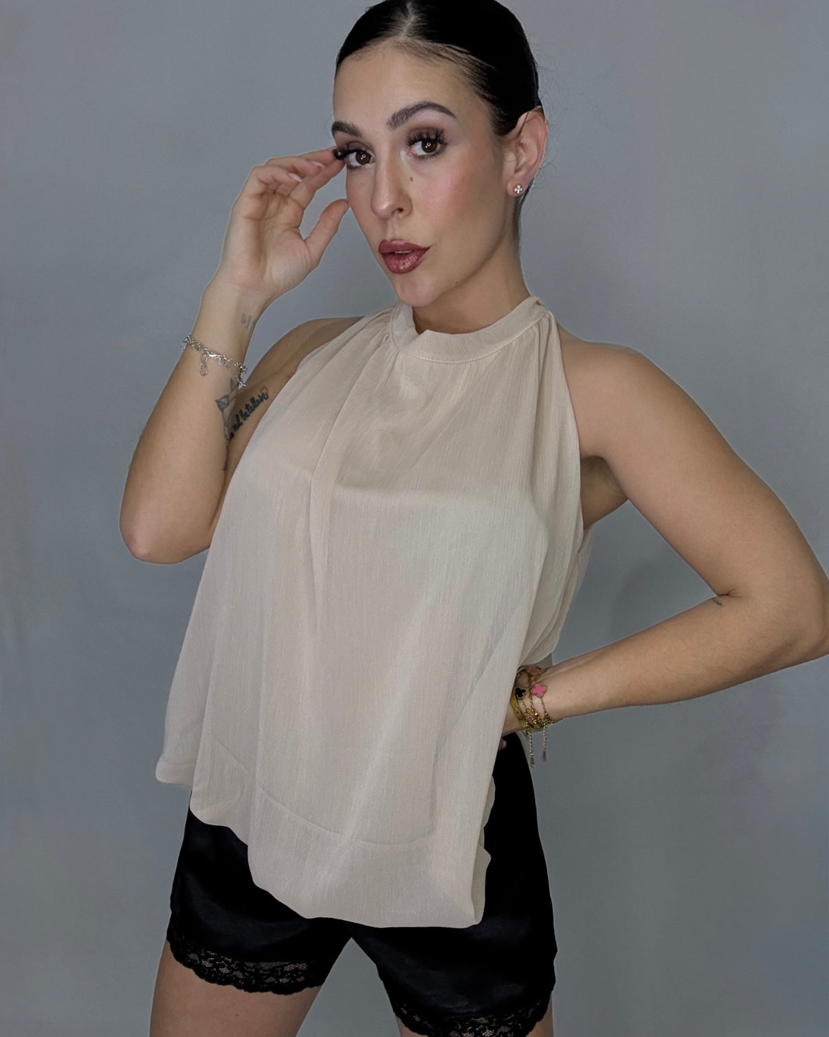 Blusa tul beige