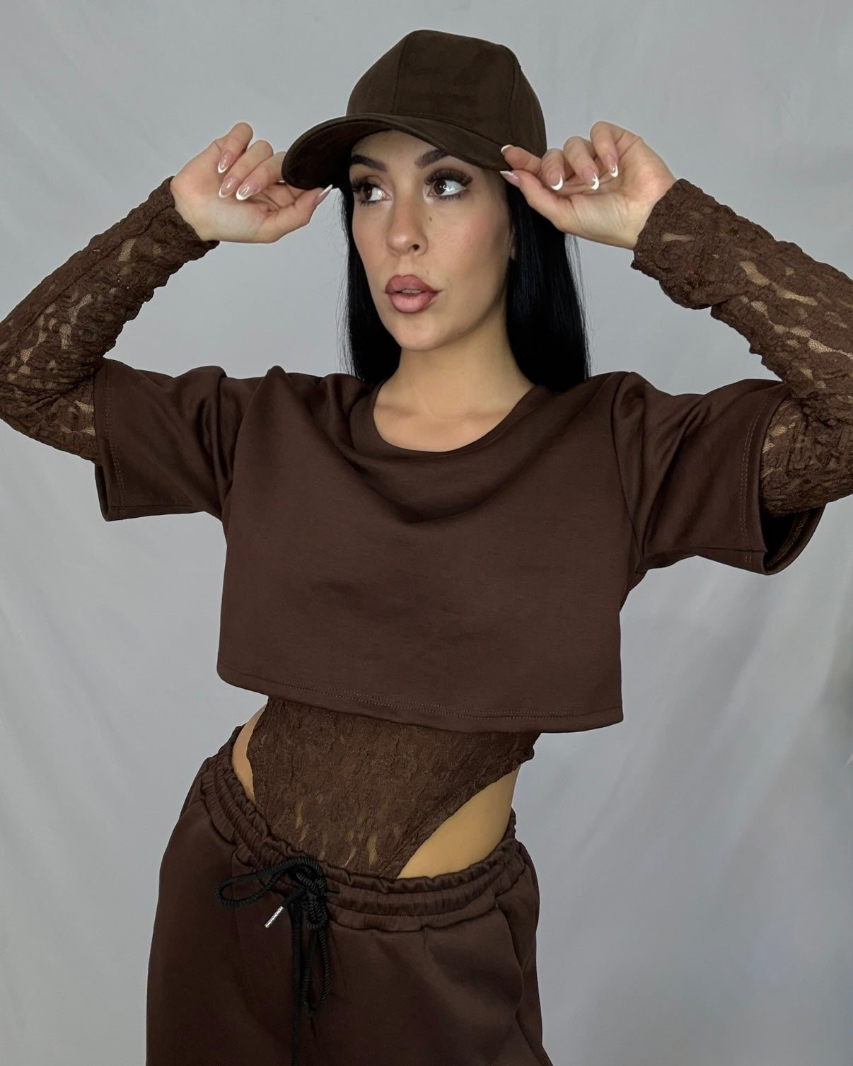 Sudadera Encaje marrón chocolate