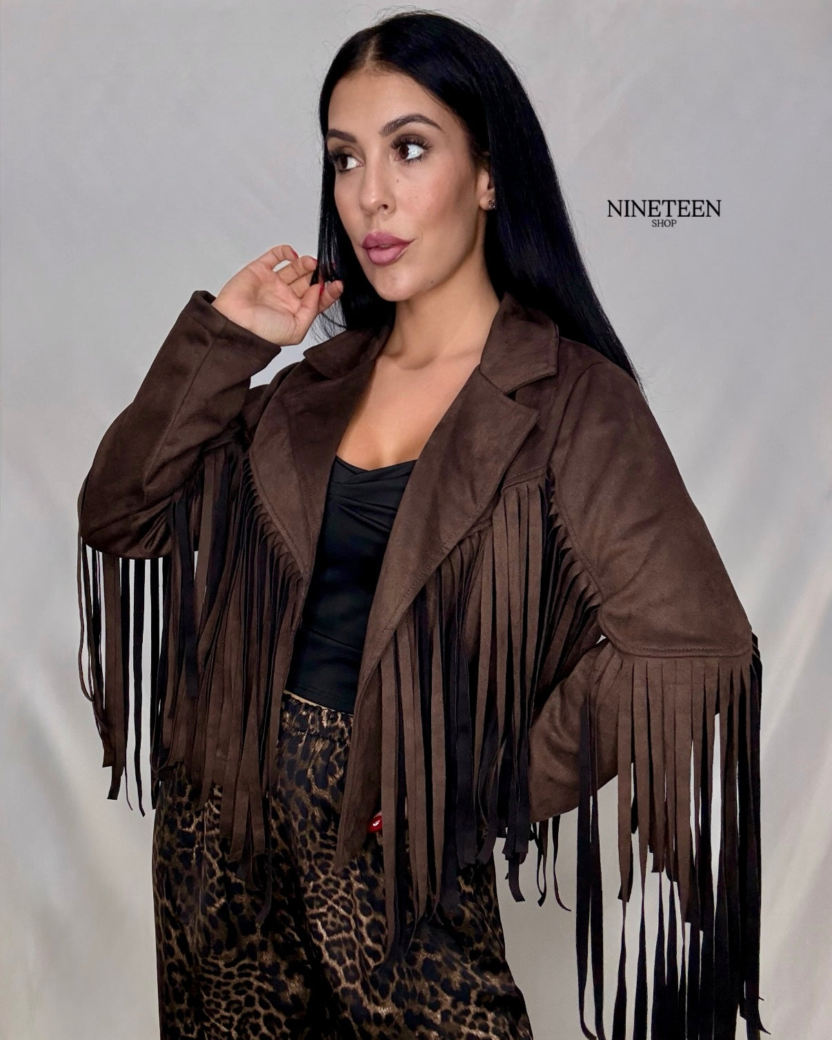 Chaqueta flecos chocolate