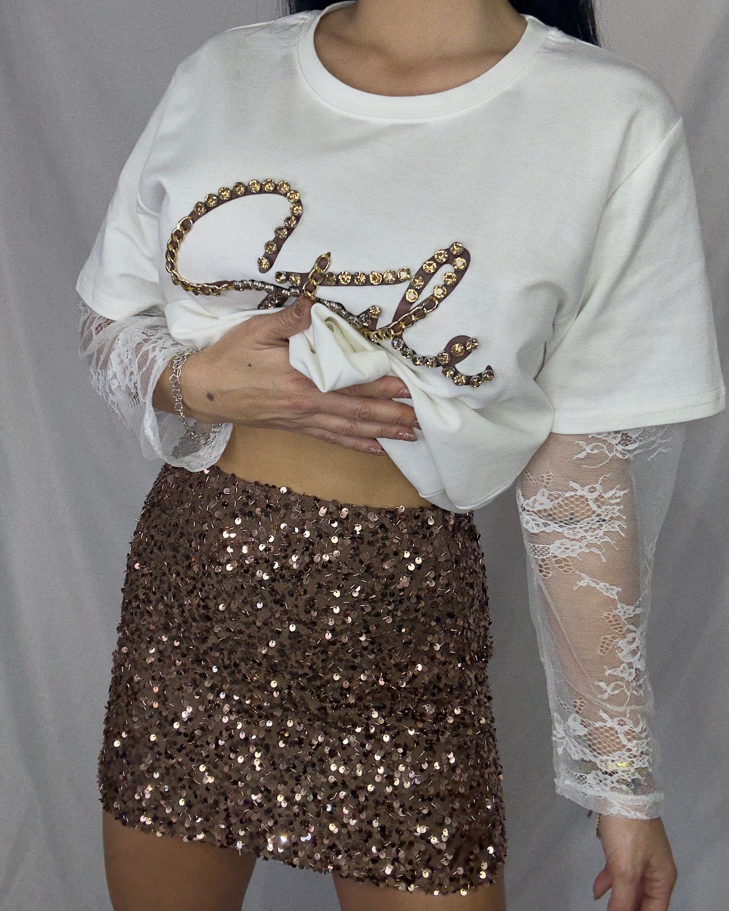 Falda brillos marrón