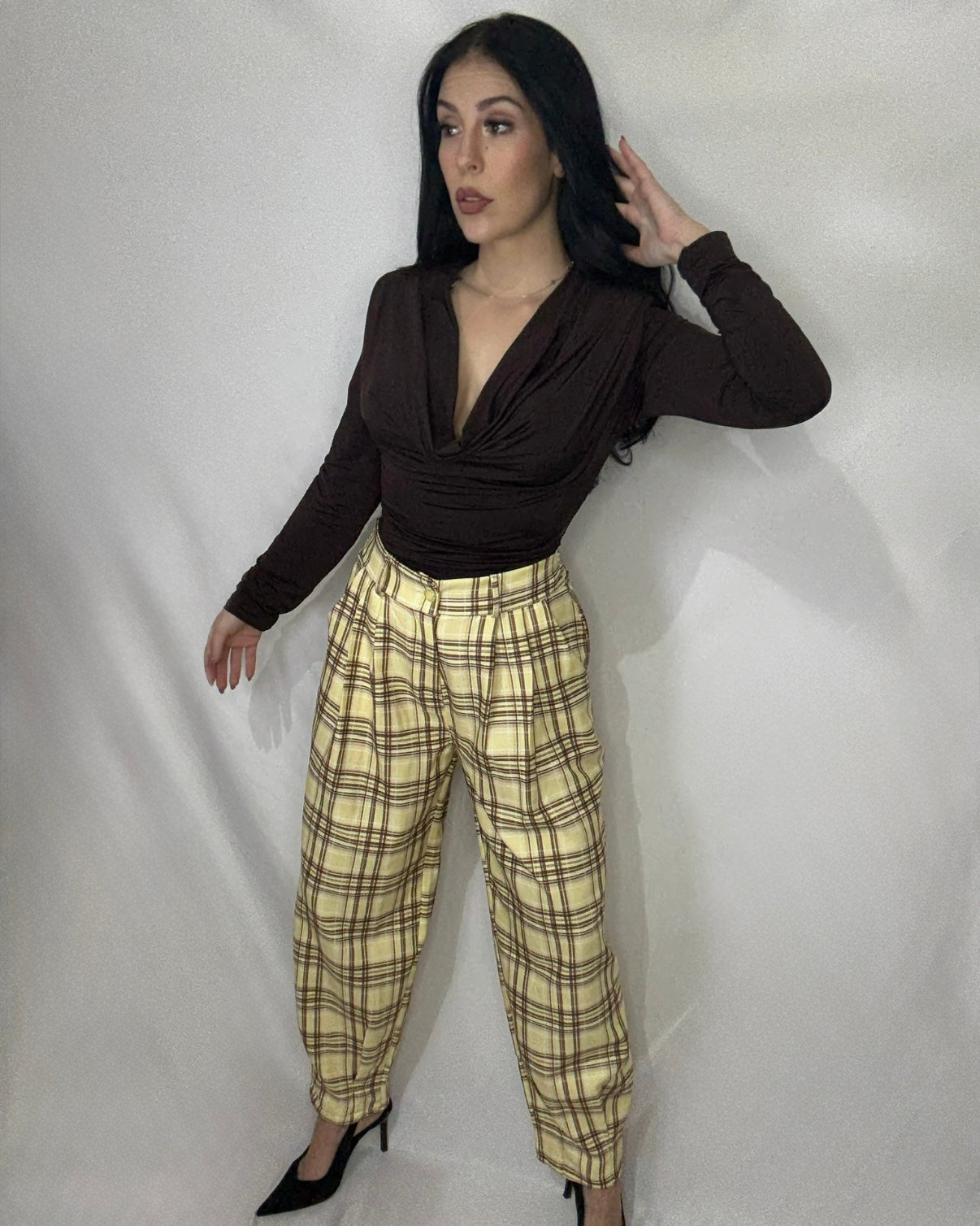 Pantalón balloon cuadros amarillo