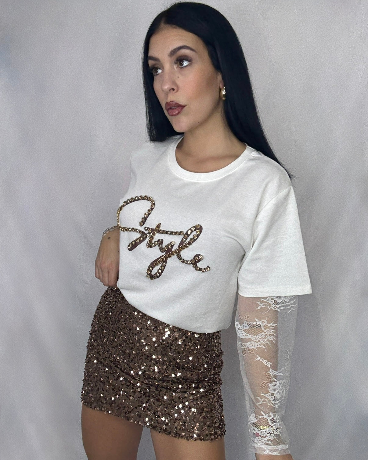 Falda brillos marrón