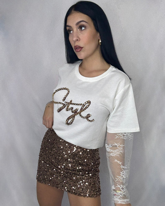 Falda brillos marrón