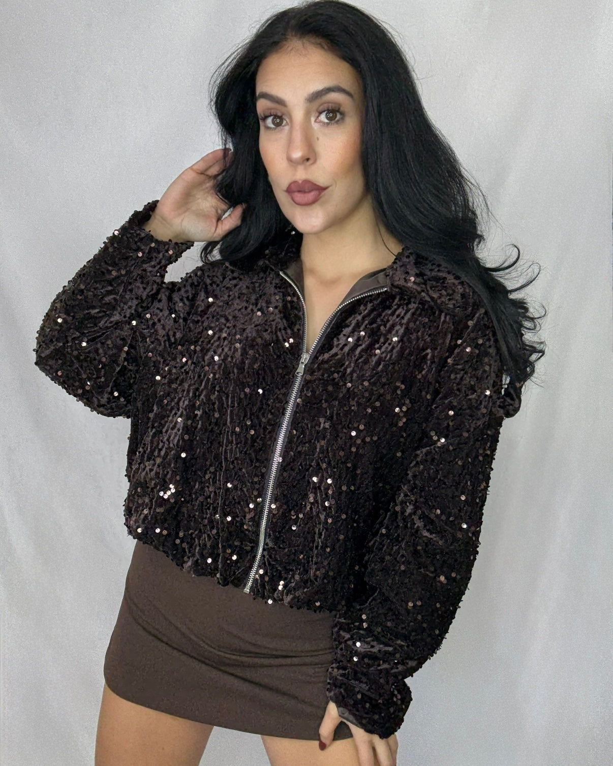 Bomber exclusiva brillo marrón