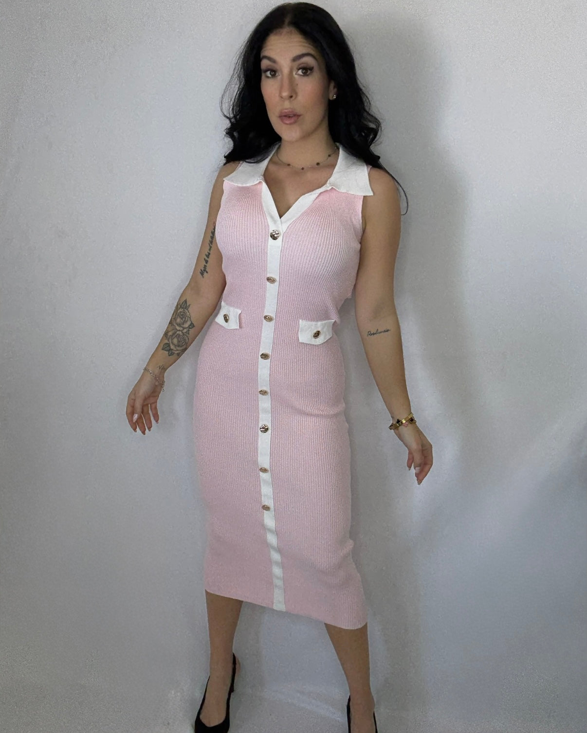 Vestido midi Nicol rosa