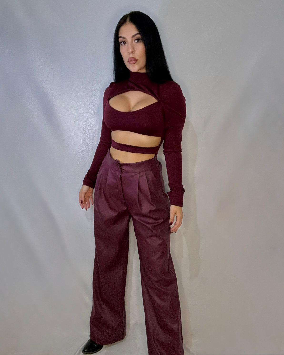 Pantalón polipiel Burdeos