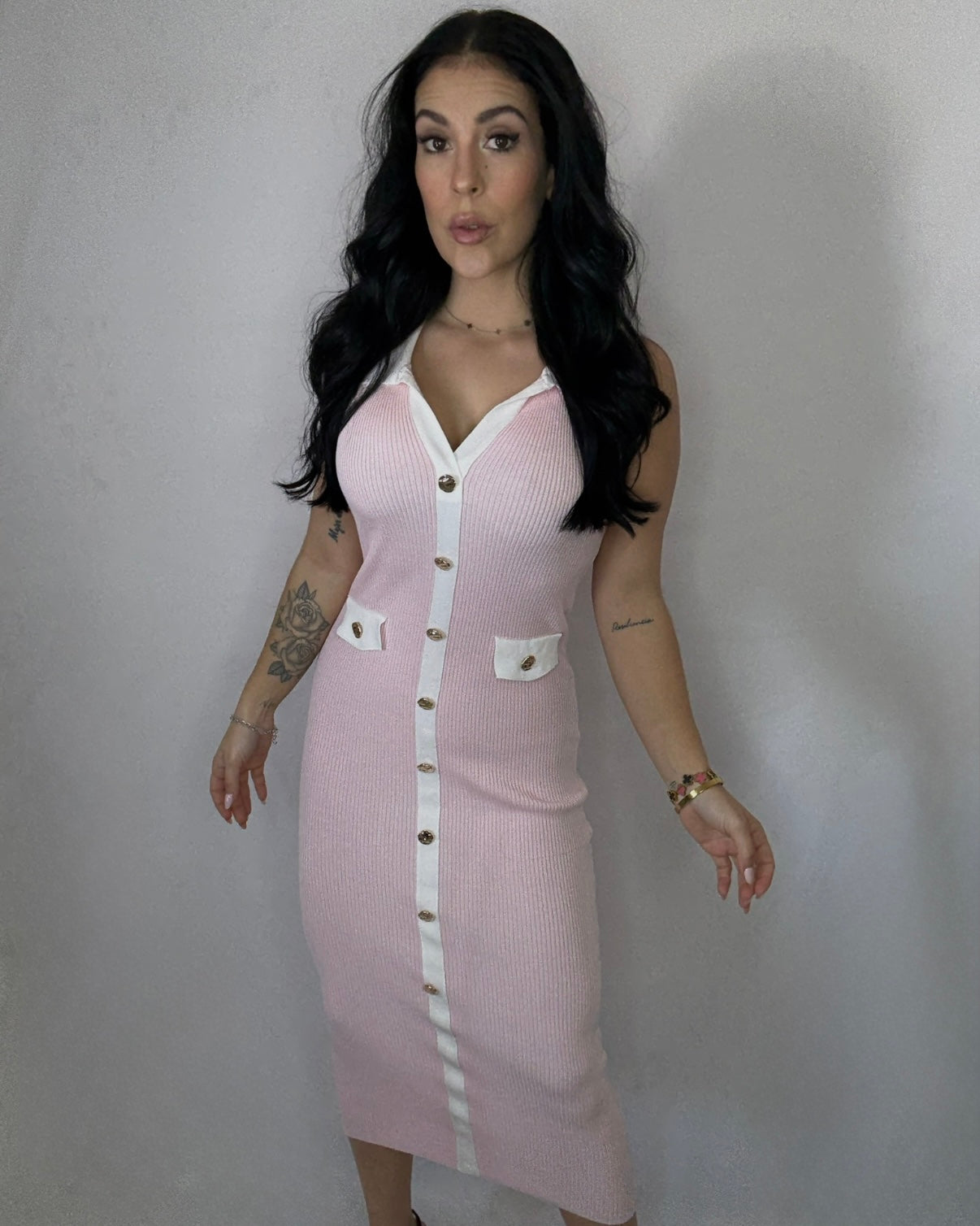 Vestido midi Nicol rosa