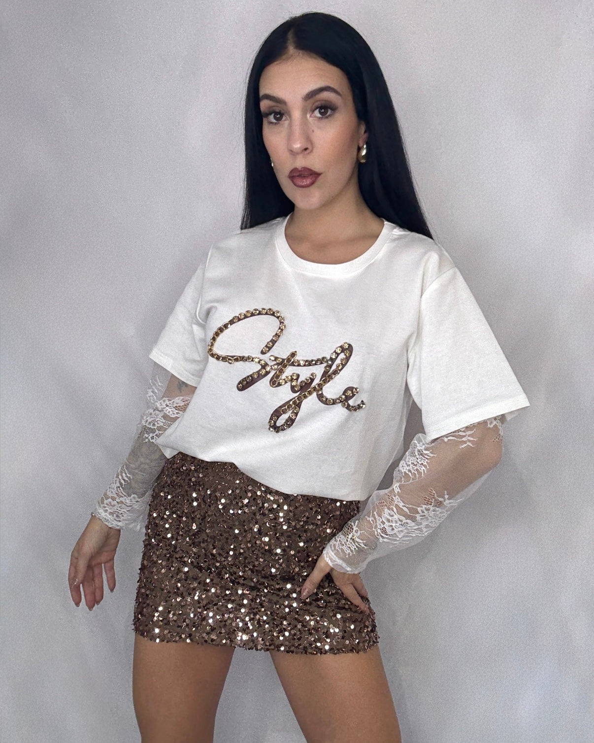 Falda brillos marrón