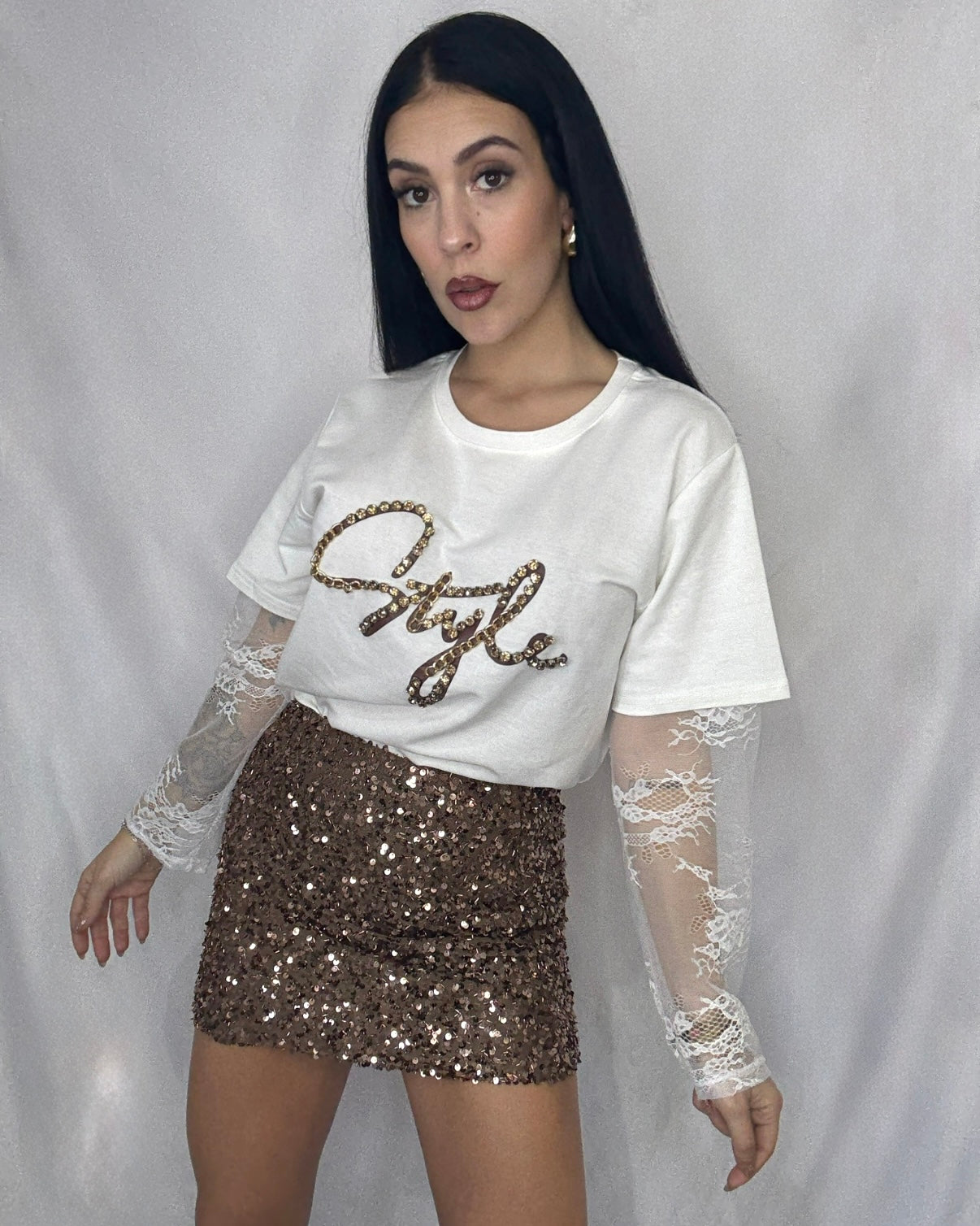 Falda brillos marrón