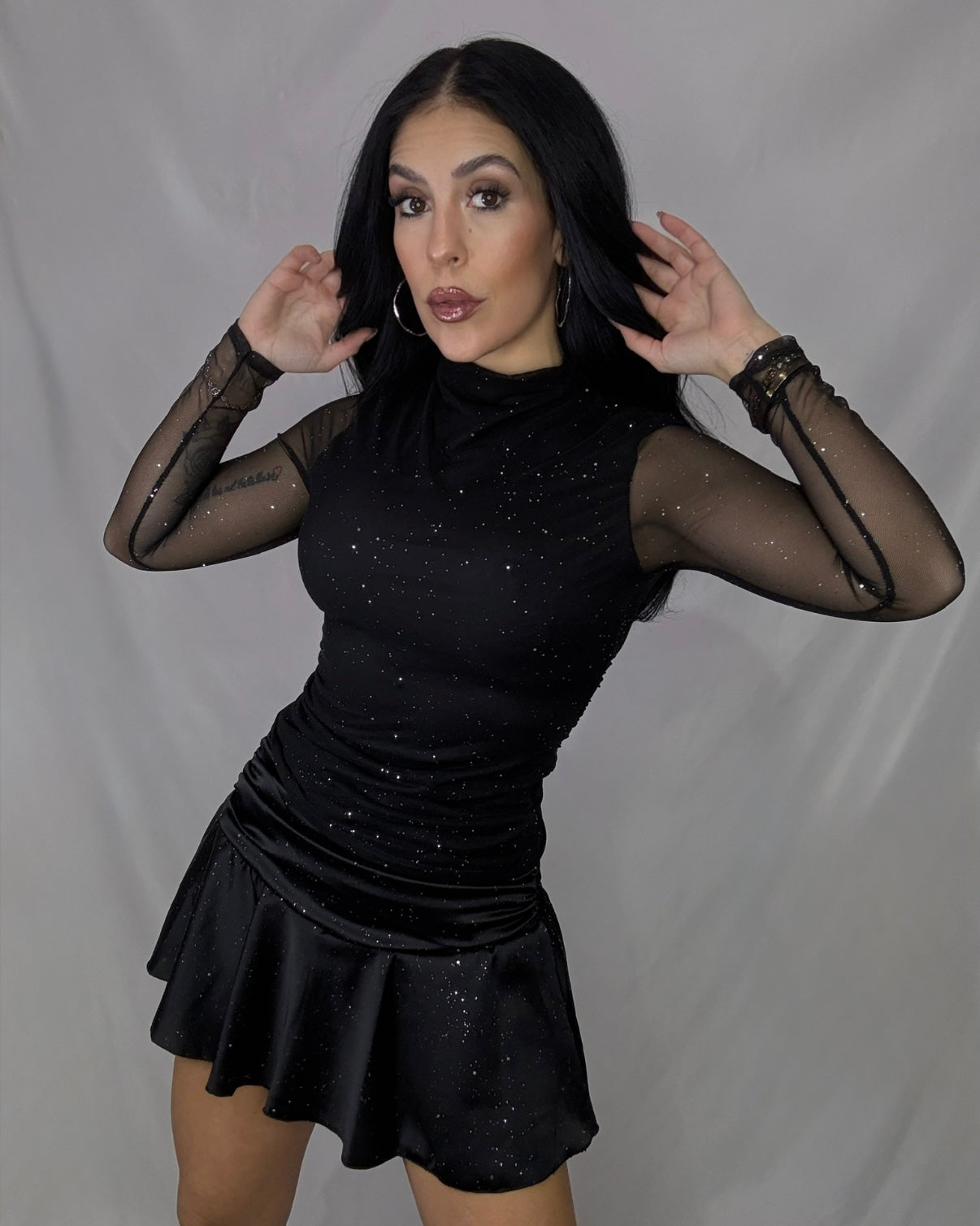 Top tul brillo negro