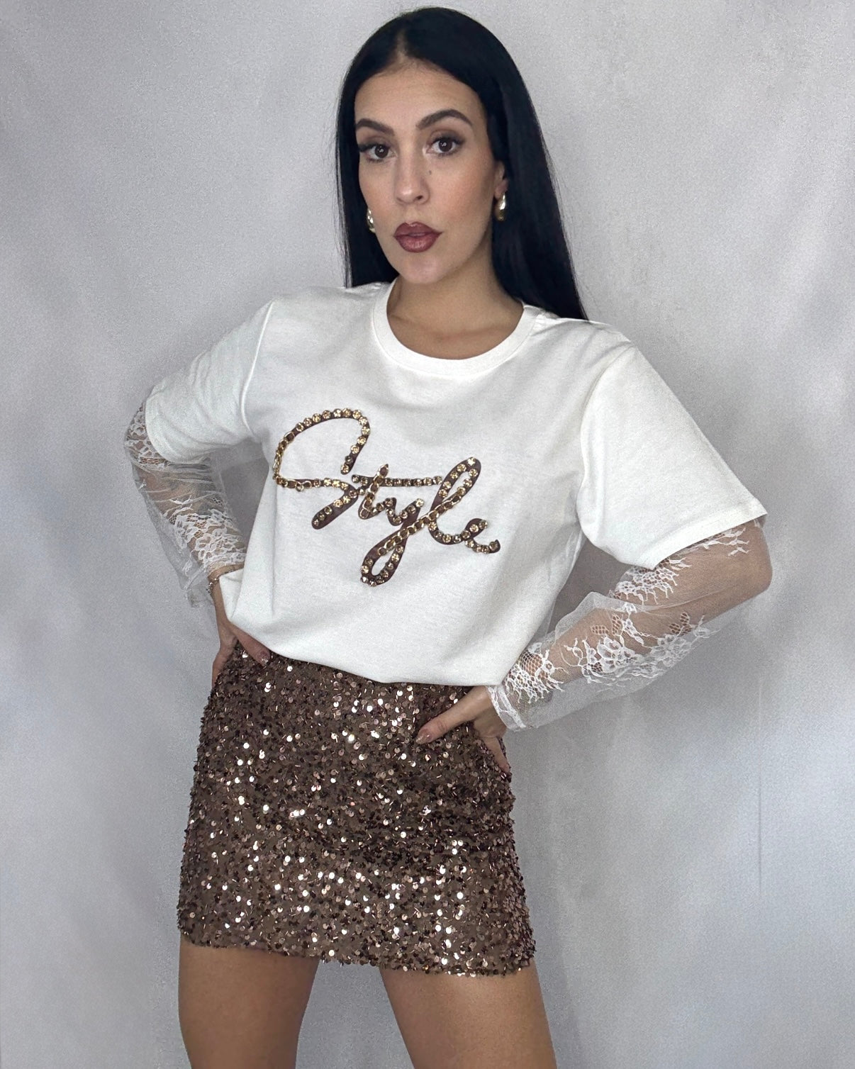 Falda brillos marrón