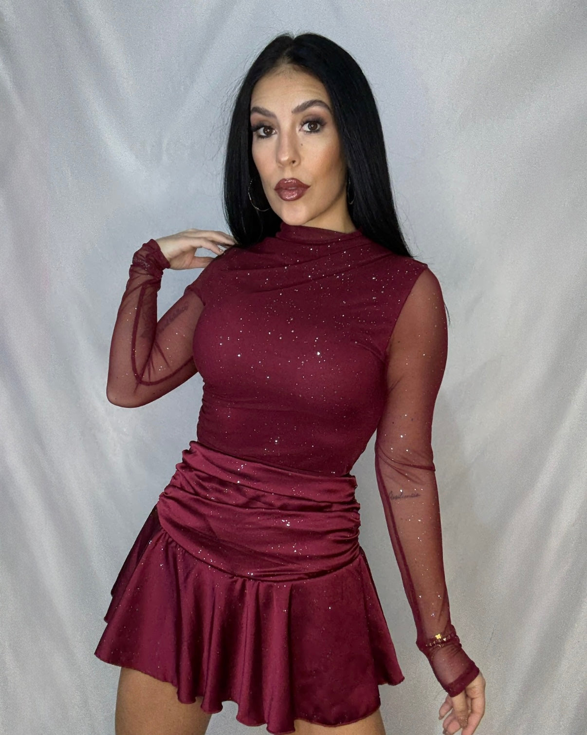 Top tul brillo Burdeos