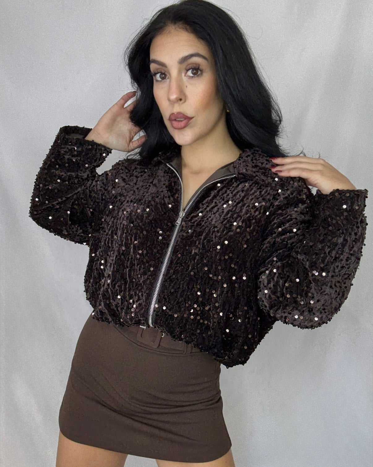 Bomber exclusiva brillo marrón