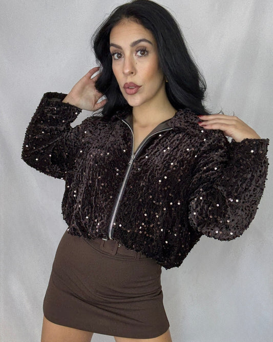 Bomber exclusiva brillo marrón