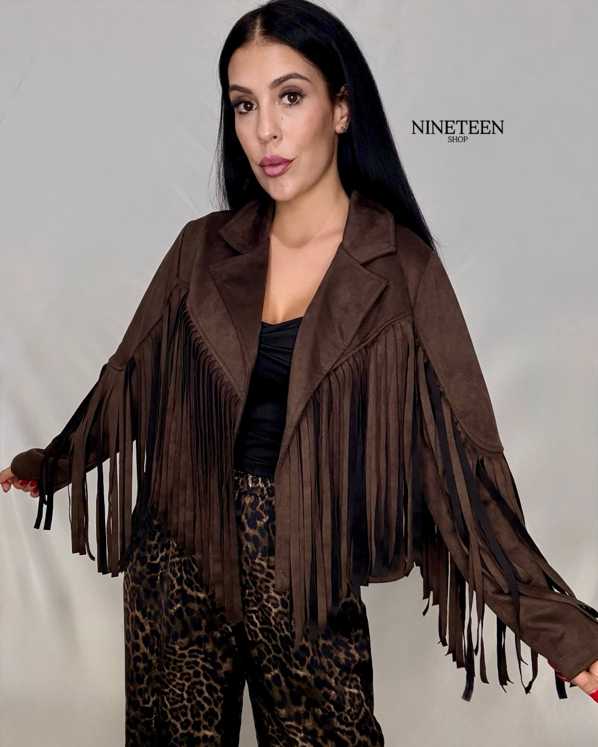 Chaqueta flecos chocolate