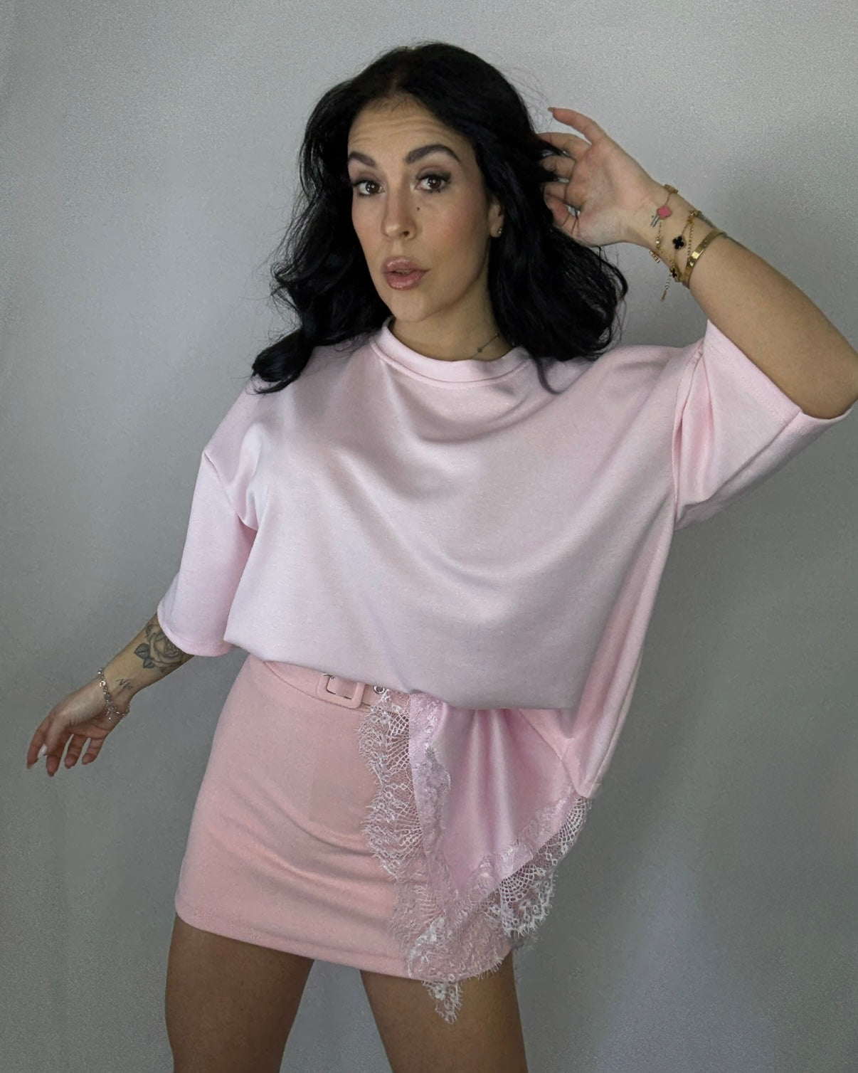 Camiseta encaje seda rosa
