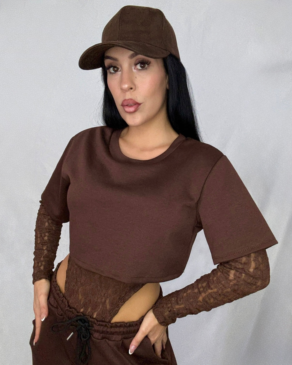 Sudadera Encaje marrón chocolate