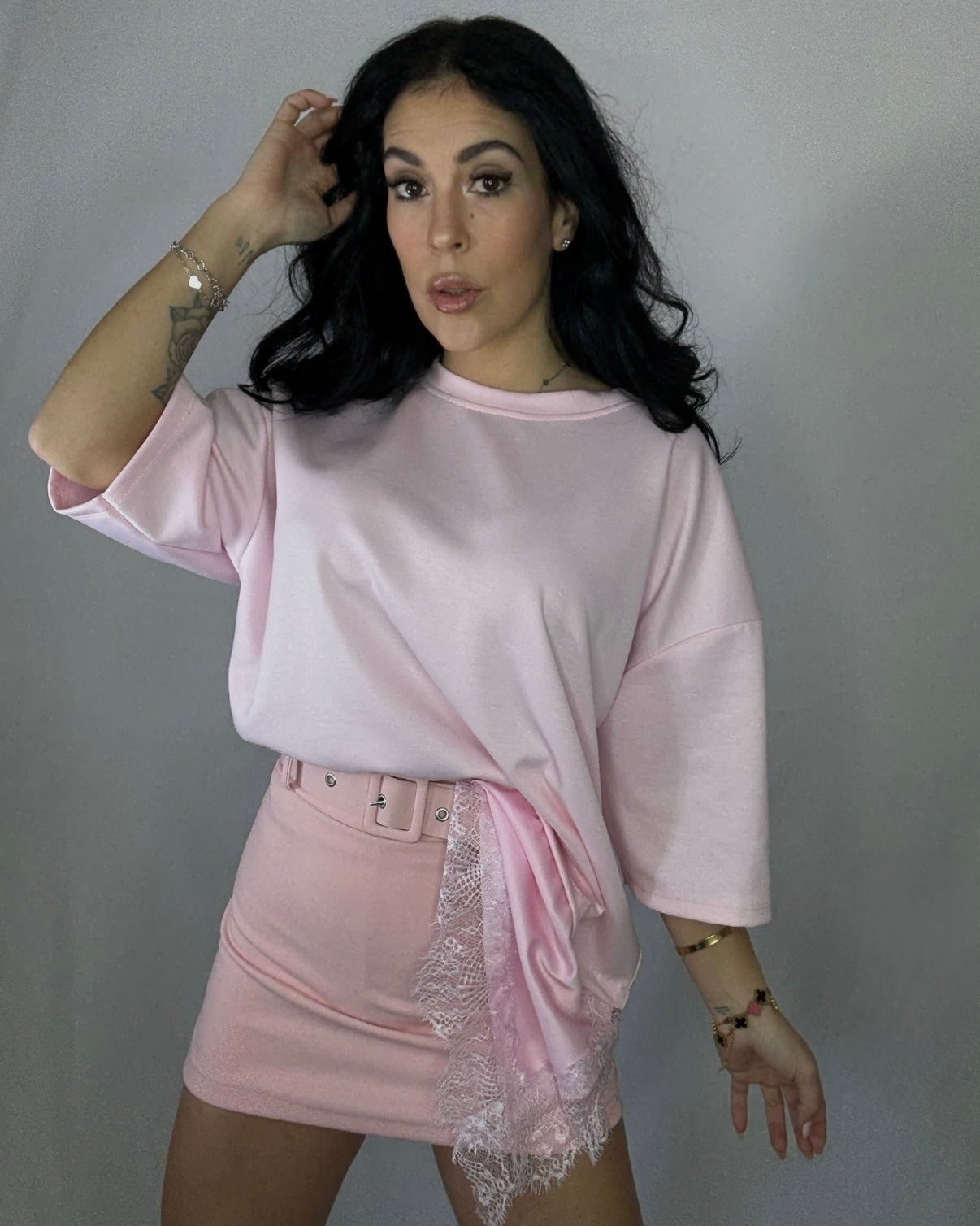 Camiseta encaje seda rosa