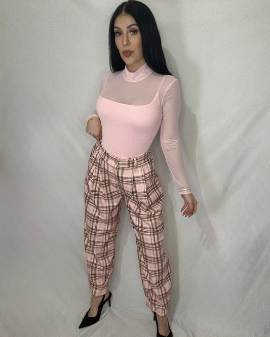 Pantalón cuadros Balloon rosa