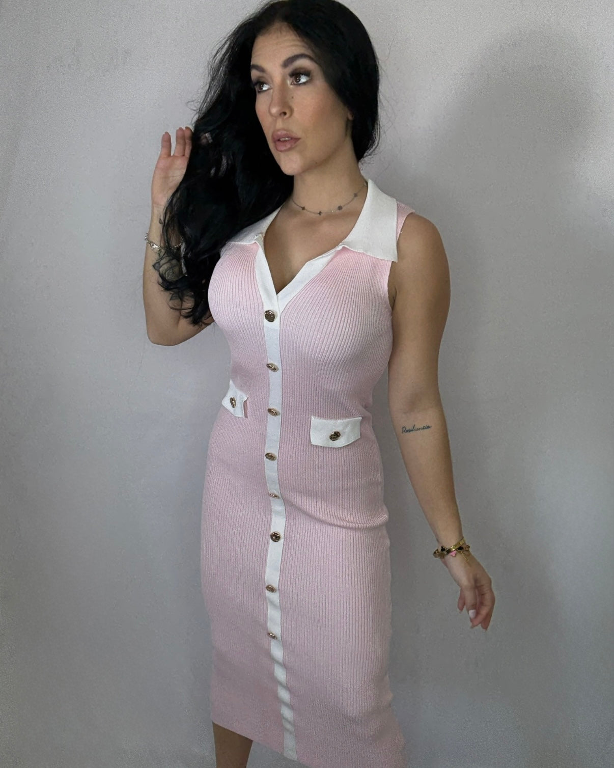 Vestido midi Nicol rosa