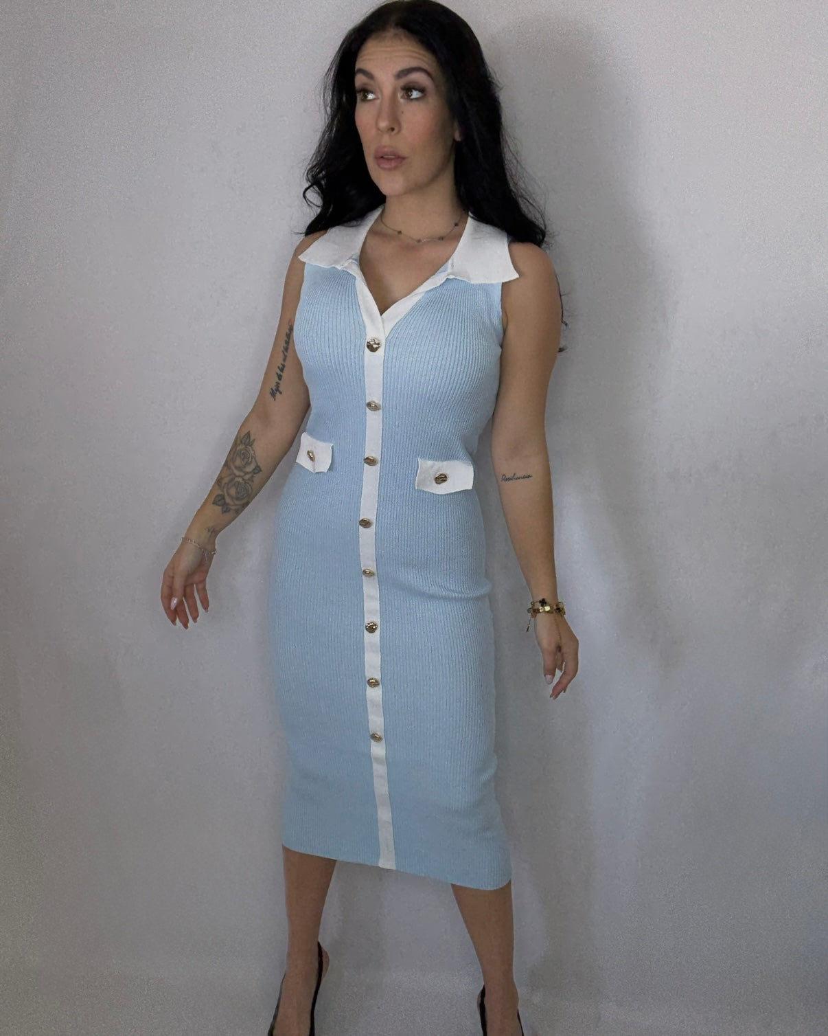 Vestido midi Nicol celeste