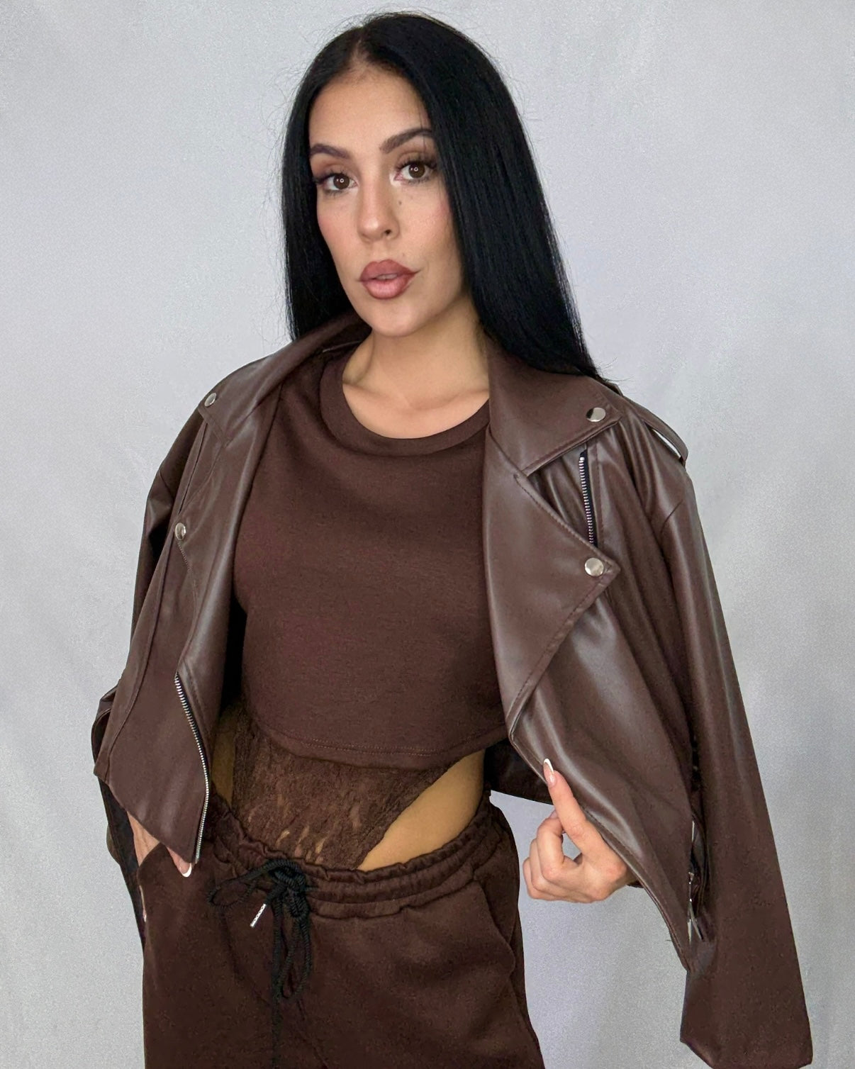 Sudadera Encaje marrón chocolate