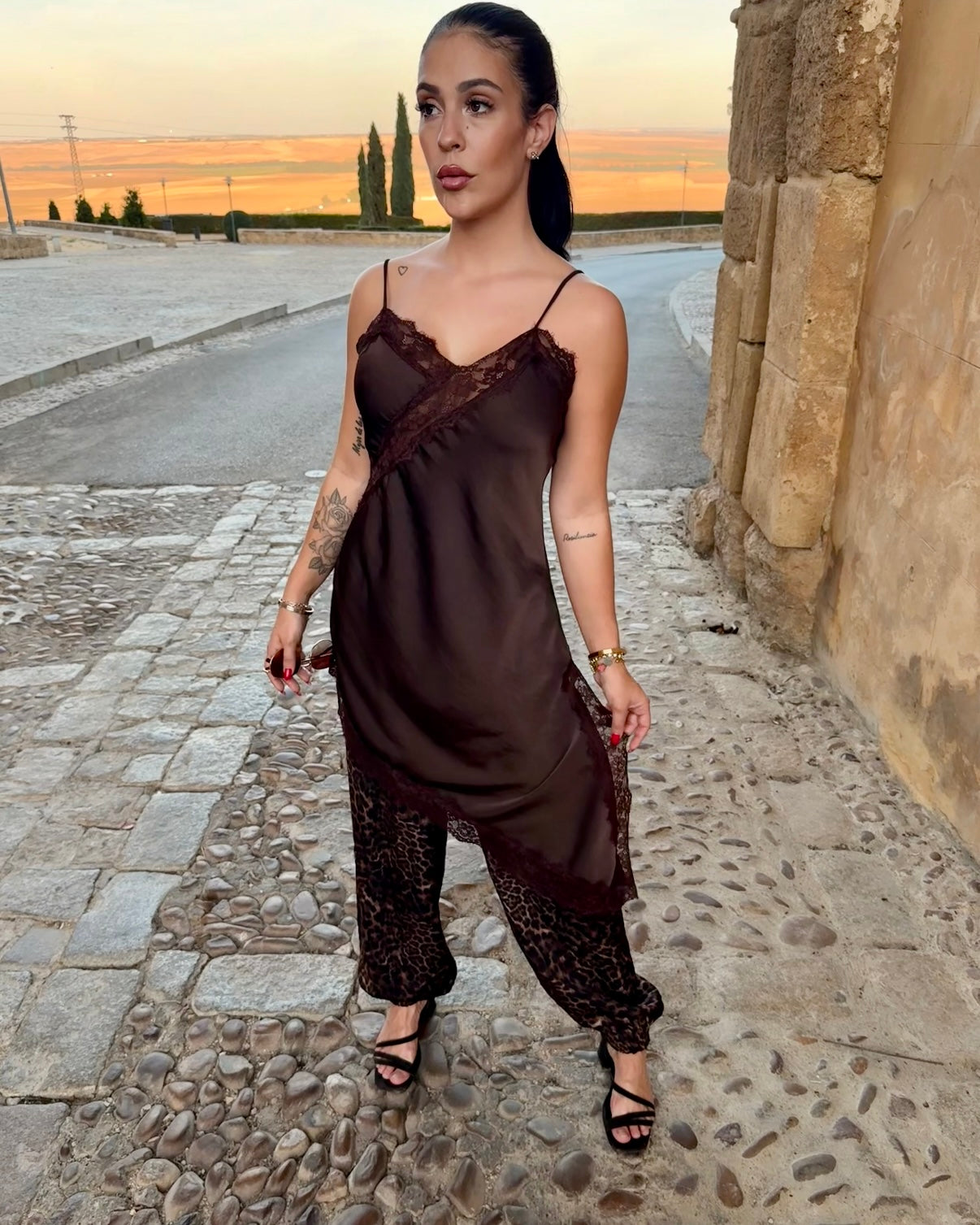 Vestido lencero marrón chocolate