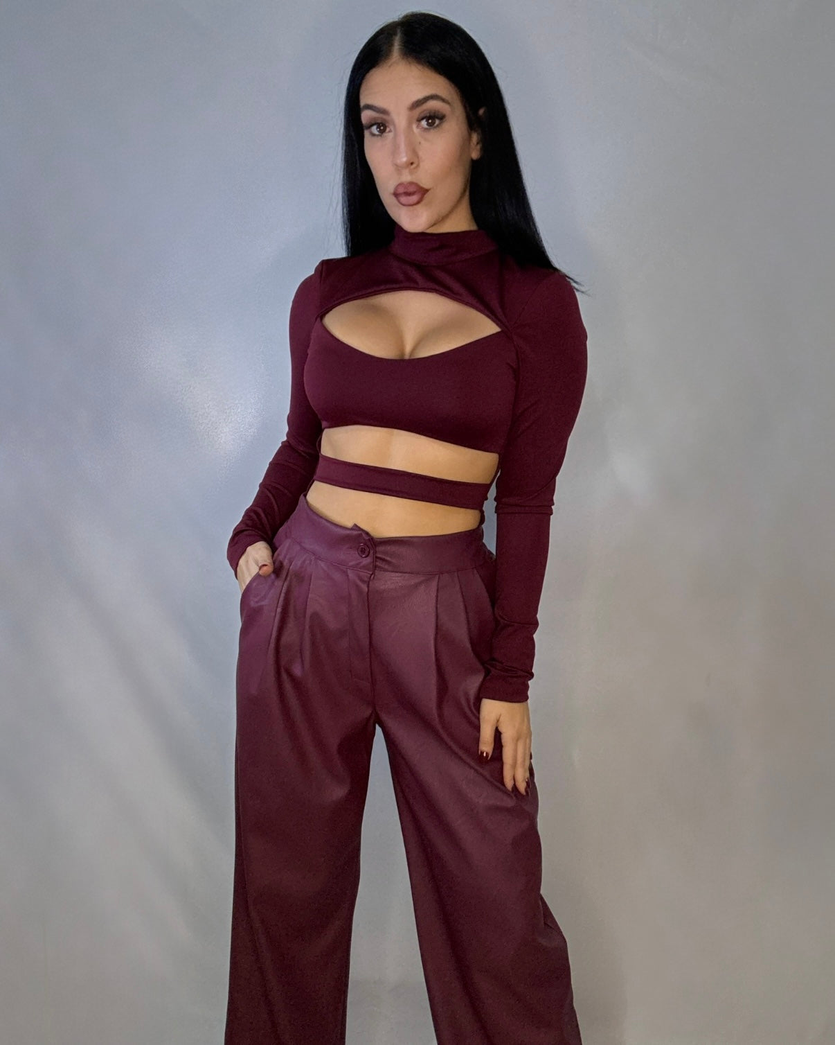 Pantalón polipiel Burdeos