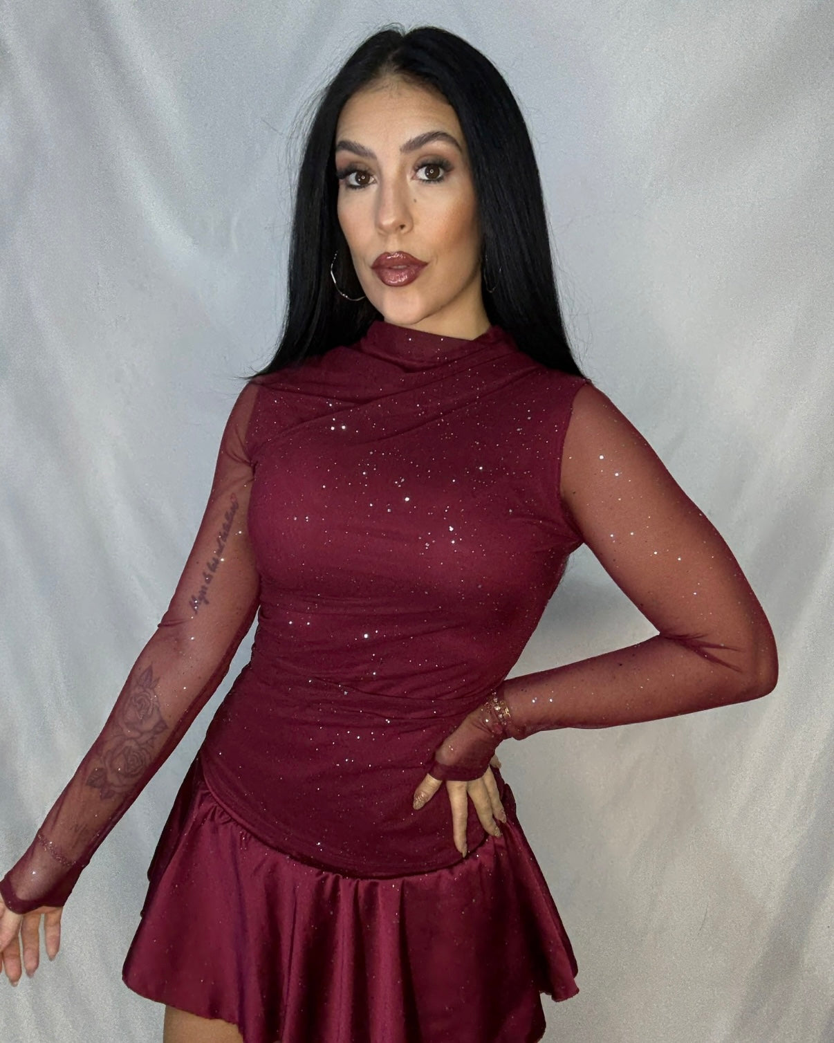 Top tul brillo Burdeos