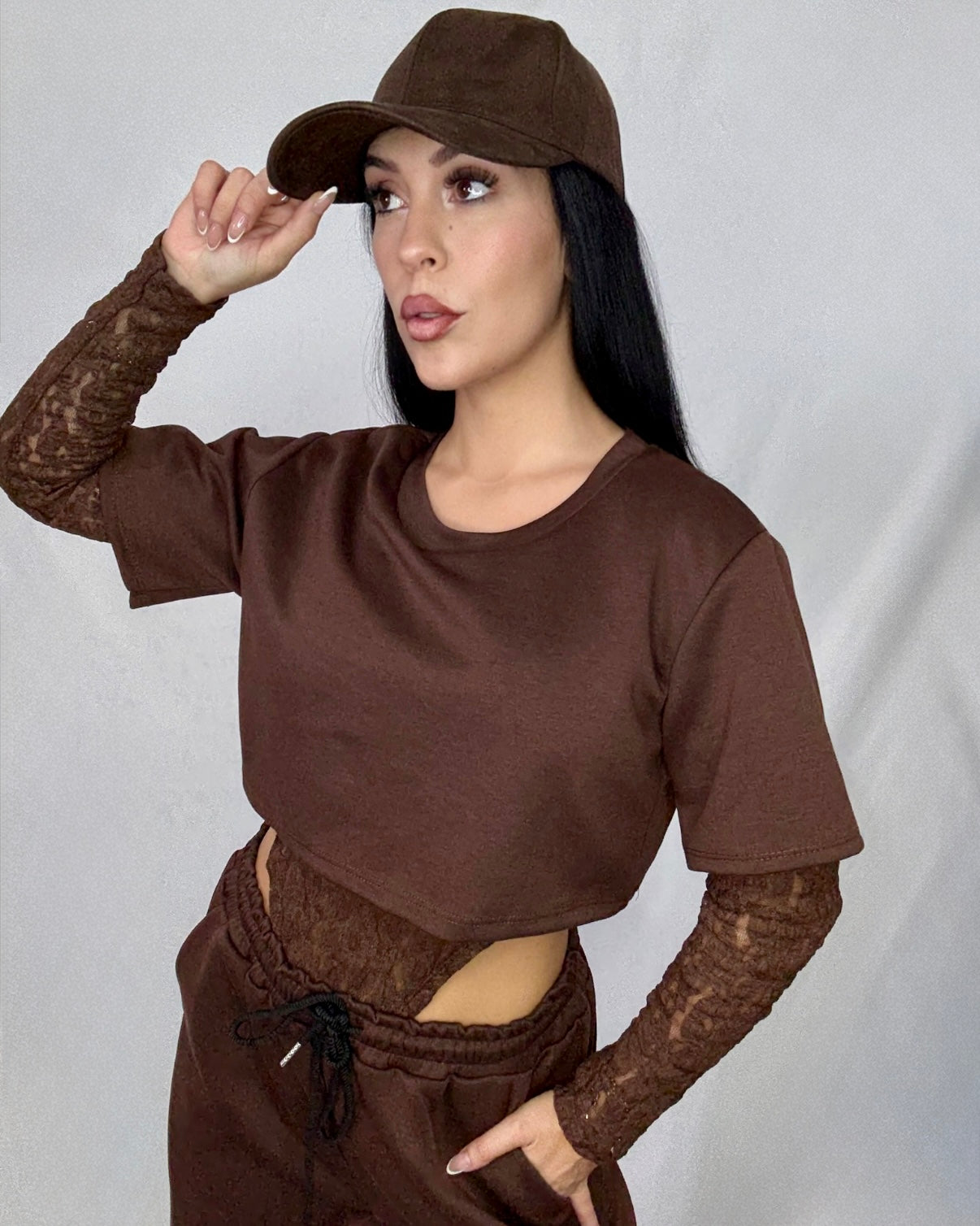 Sudadera Encaje marrón chocolate