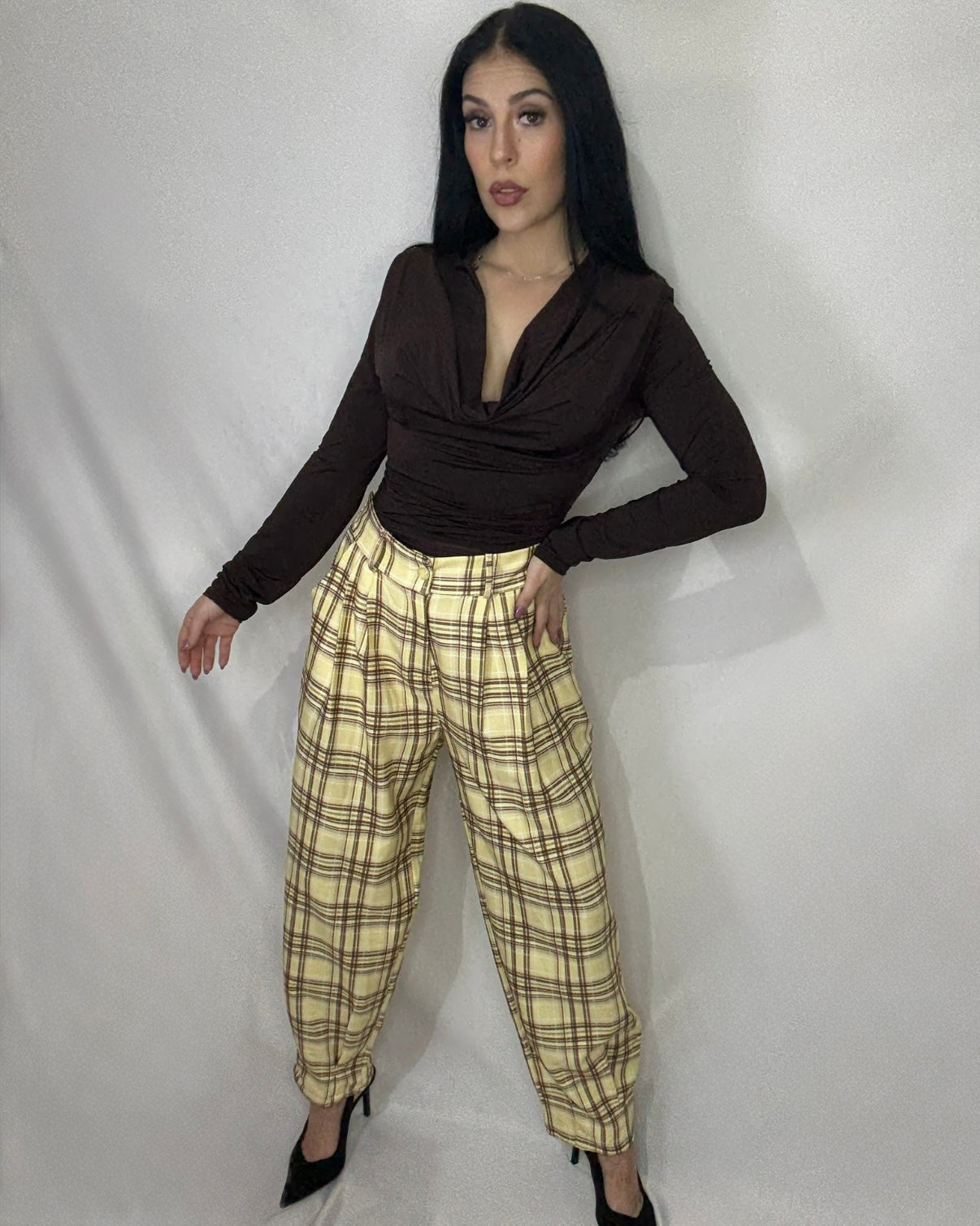 Pantalón balloon cuadros amarillo